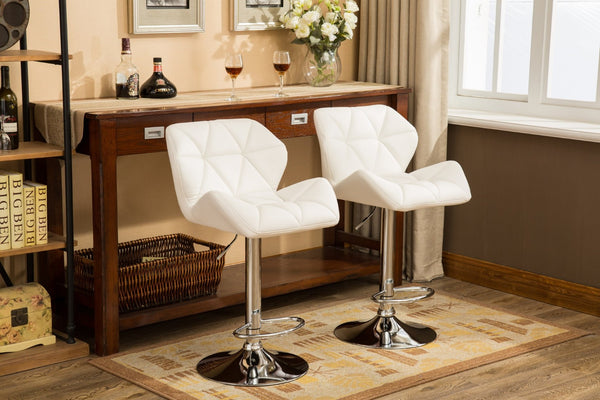 English Elm Glasgow Diamond Tufted Pu Leather Swivel Barstools with Chrome Base Set of 2 White T2574P164868