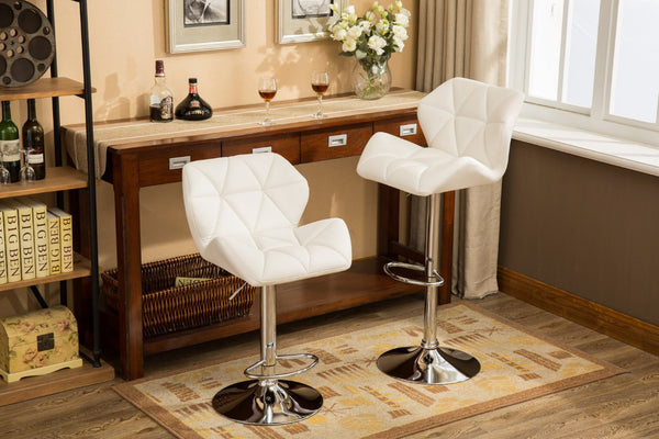 English Elm Glasgow Diamond Tufted Pu Leather Swivel Barstools with Chrome Base Set of 2 White T2574P164868