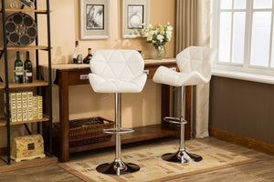 English Elm Glasgow Diamond Tufted Pu Leather Swivel Barstools with Chrome Base Set of 2 White T2574P164868