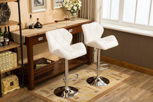 English Elm Glasgow Diamond Tufted Pu Leather Swivel Barstools with Chrome Base Set of 2 White T2574P164868