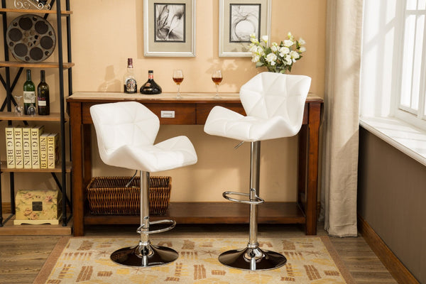 English Elm Glasgow Diamond Tufted Pu Leather Swivel Barstools with Chrome Base Set of 2 White T2574P164868