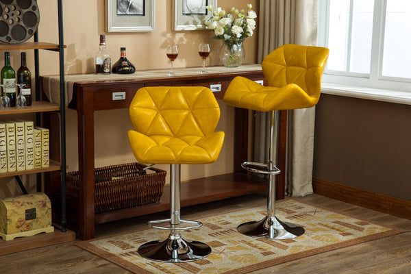 English Elm Glasgow Diamond Tufted Pu Leather Swivel Barstools with Chrome Base Set of 2 Yellow T2574P164869
