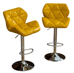 English Elm Glasgow Diamond Tufted Pu Leather Swivel Barstools with Chrome Base Set of 2 Yellow T2574P164869