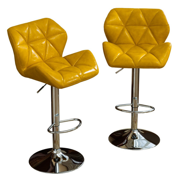 English Elm Glasgow Diamond Tufted Pu Leather Swivel Barstools with Chrome Base Set of 2 Yellow T2574P164869