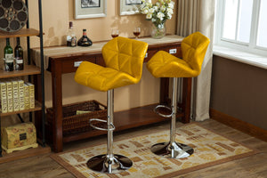 English Elm Glasgow Diamond Tufted Pu Leather Swivel Barstools with Chrome Base Set of 2 Yellow T2574P164869