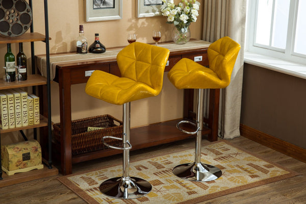 English Elm Glasgow Diamond Tufted Pu Leather Swivel Barstools with Chrome Base Set of 2 Yellow T2574P164869