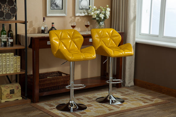 English Elm Glasgow Diamond Tufted Pu Leather Swivel Barstools with Chrome Base Set of 2 Yellow T2574P164869