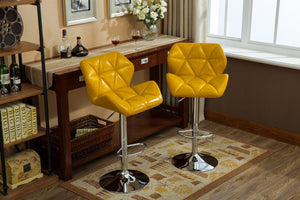 English Elm Glasgow Diamond Tufted Pu Leather Swivel Barstools with Chrome Base Set of 2 Yellow T2574P164869