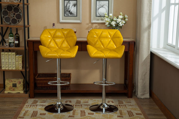 English Elm Glasgow Diamond Tufted Pu Leather Swivel Barstools with Chrome Base Set of 2 Yellow T2574P164869