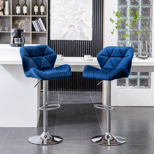 English Elm Breni Velvet Tufted Swivel Barstool Set with Chrome Base for Kitchen or Home Bar Blue T2574P164870