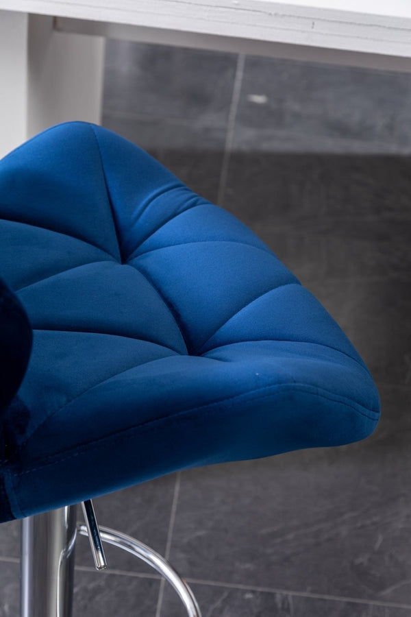 English Elm Breni Velvet Tufted Swivel Barstool Set with Chrome Base for Kitchen or Home Bar Blue T2574P164870