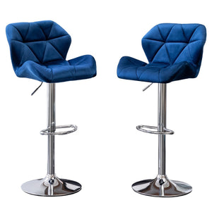 English Elm Breni Velvet Tufted Swivel Barstool Set with Chrome Base for Kitchen or Home Bar Blue T2574P164870