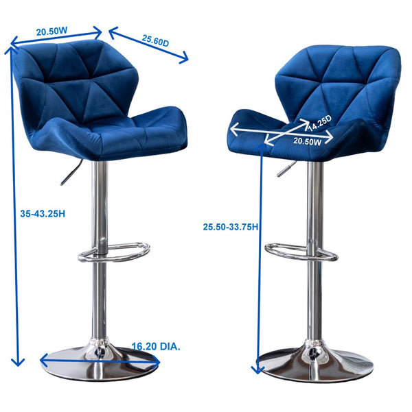 English Elm Breni Velvet Tufted Swivel Barstool Set with Chrome Base for Kitchen or Home Bar Blue T2574P164870