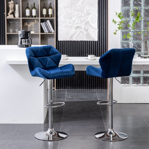 English Elm Breni Velvet Tufted Swivel Barstool Set with Chrome Base for Kitchen or Home Bar Blue T2574P164870