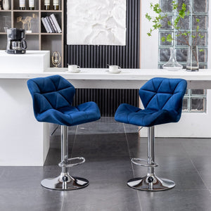 English Elm Breni Velvet Tufted Swivel Barstool Set with Chrome Base for Kitchen or Home Bar Blue T2574P164870