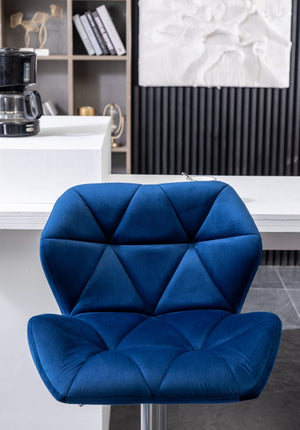 English Elm Breni Velvet Tufted Swivel Barstool Set with Chrome Base for Kitchen or Home Bar Blue T2574P164870