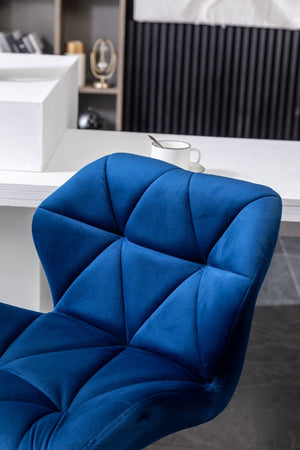 English Elm Breni Velvet Tufted Swivel Barstool Set with Chrome Base for Kitchen or Home Bar Blue T2574P164870