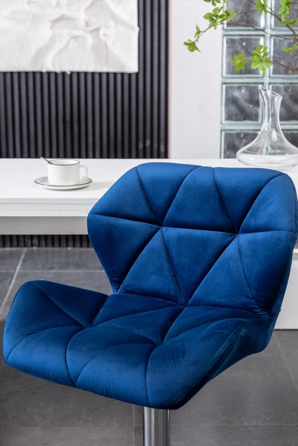 English Elm Breni Velvet Tufted Swivel Barstool Set with Chrome Base for Kitchen or Home Bar Blue T2574P164870