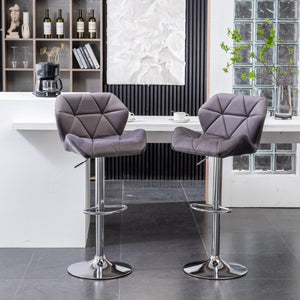 English Elm Breni Velvet Tufted Swivel Barstool Set with Chrome Base for Kitchen or Home Bar Gray T2574P164871