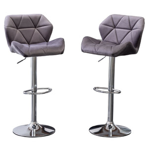 English Elm Breni Velvet Tufted Swivel Barstool Set with Chrome Base for Kitchen or Home Bar Gray T2574P164871