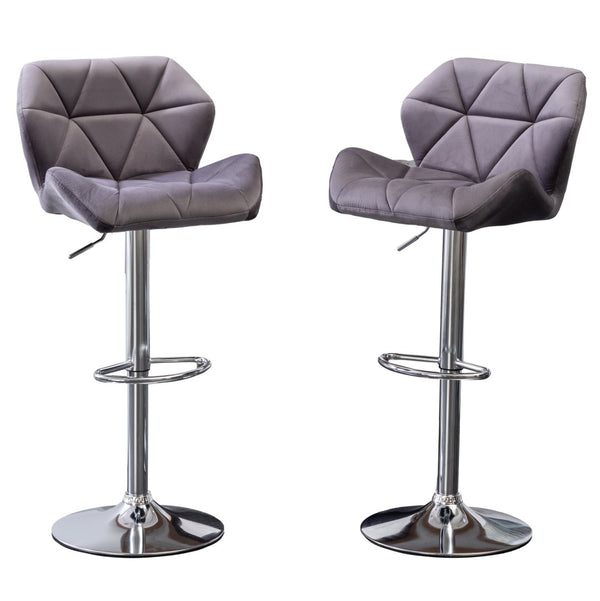 English Elm Breni Velvet Tufted Swivel Barstool Set with Chrome Base for Kitchen or Home Bar Gray T2574P164871