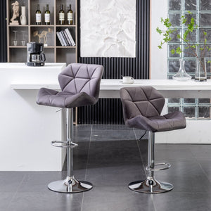 English Elm Breni Velvet Tufted Swivel Barstool Set with Chrome Base for Kitchen or Home Bar Gray T2574P164871
