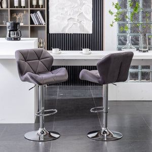English Elm Breni Velvet Tufted Swivel Barstool Set with Chrome Base for Kitchen or Home Bar Gray T2574P164871