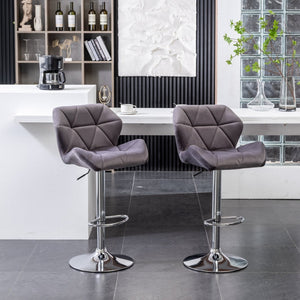 English Elm Breni Velvet Tufted Swivel Barstool Set with Chrome Base for Kitchen or Home Bar Gray T2574P164871