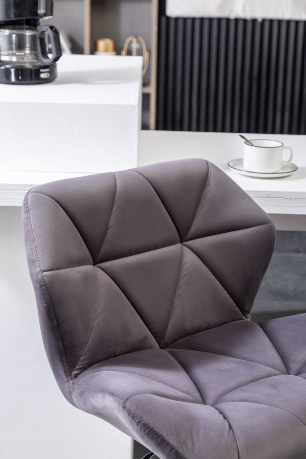 English Elm Breni Velvet Tufted Swivel Barstool Set with Chrome Base for Kitchen or Home Bar Gray T2574P164871