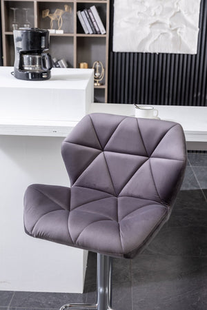 English Elm Breni Velvet Tufted Swivel Barstool Set with Chrome Base for Kitchen or Home Bar Gray T2574P164871