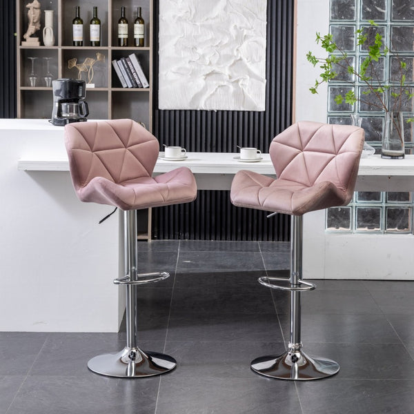 English Elm Breni Velvet Tufted Swivel Barstool Set with Chrome Base for Kitchen or Home Bar T2574P164872