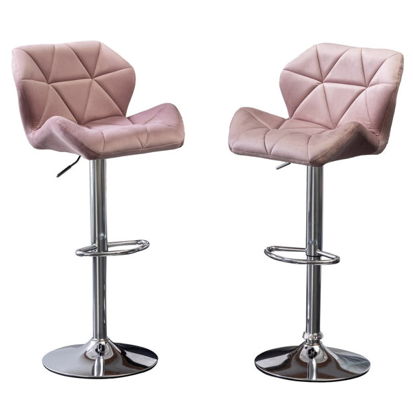 English Elm Breni Velvet Tufted Swivel Barstool Set with Chrome Base for Kitchen or Home Bar T2574P164872