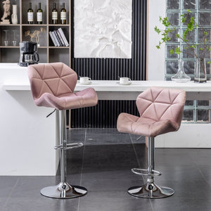 English Elm Breni Velvet Tufted Swivel Barstool Set with Chrome Base for Kitchen or Home Bar T2574P164872