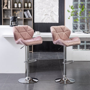 English Elm Breni Velvet Tufted Swivel Barstool Set with Chrome Base for Kitchen or Home Bar T2574P164872