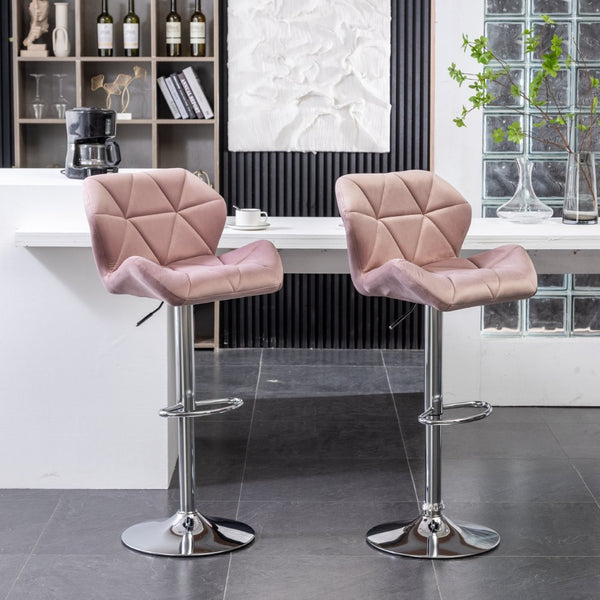 English Elm Breni Velvet Tufted Swivel Barstool Set with Chrome Base for Kitchen or Home Bar T2574P164872