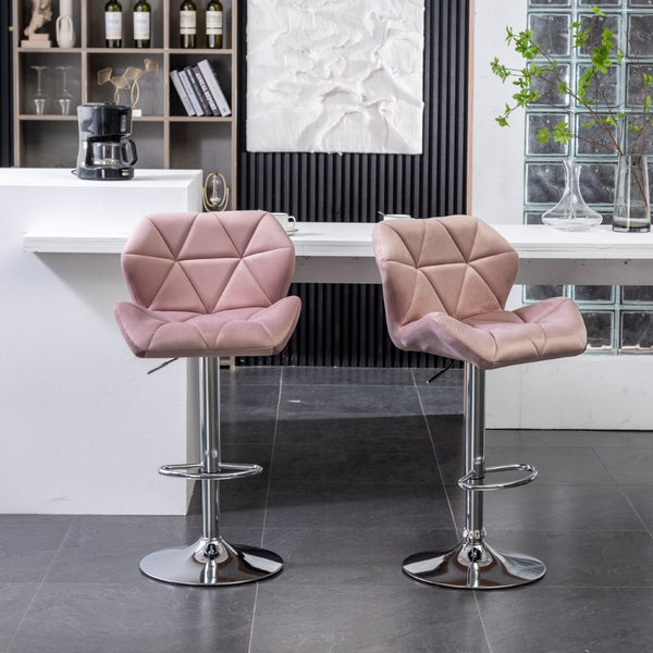 English Elm Breni Velvet Tufted Swivel Barstool Set with Chrome Base for Kitchen or Home Bar T2574P164872