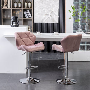 English Elm Breni Velvet Tufted Swivel Barstool Set with Chrome Base for Kitchen or Home Bar T2574P164872