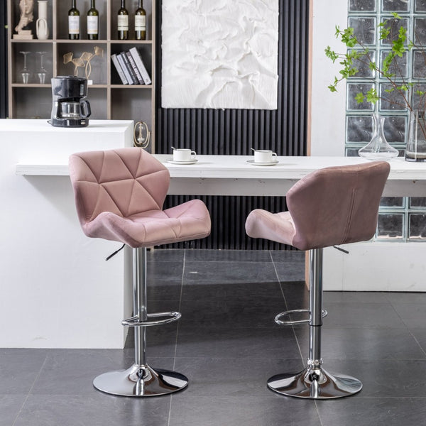 English Elm Breni Velvet Tufted Swivel Barstool Set with Chrome Base for Kitchen or Home Bar T2574P164872