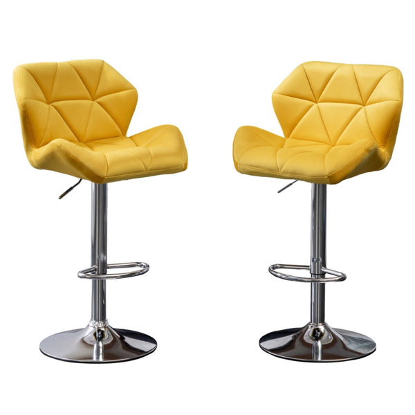 English Elm Breni Velvet Tufted Swivel Barstool Set with Chrome Base for Kitchen or Home Bar Yellow T2574P164873