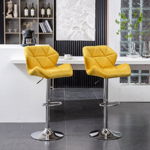 English Elm Breni Velvet Tufted Swivel Barstool Set with Chrome Base for Kitchen or Home Bar Yellow T2574P164873