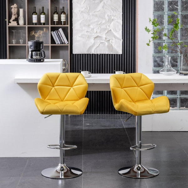 English Elm Breni Velvet Tufted Swivel Barstool Set with Chrome Base for Kitchen or Home Bar Yellow T2574P164873