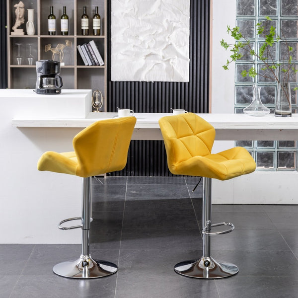 English Elm Breni Velvet Tufted Swivel Barstool Set with Chrome Base for Kitchen or Home Bar Yellow T2574P164873