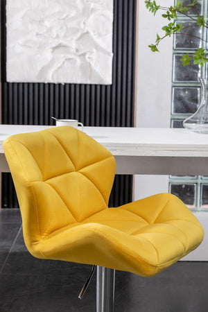 English Elm Breni Velvet Tufted Swivel Barstool Set with Chrome Base for Kitchen or Home Bar Yellow T2574P164873