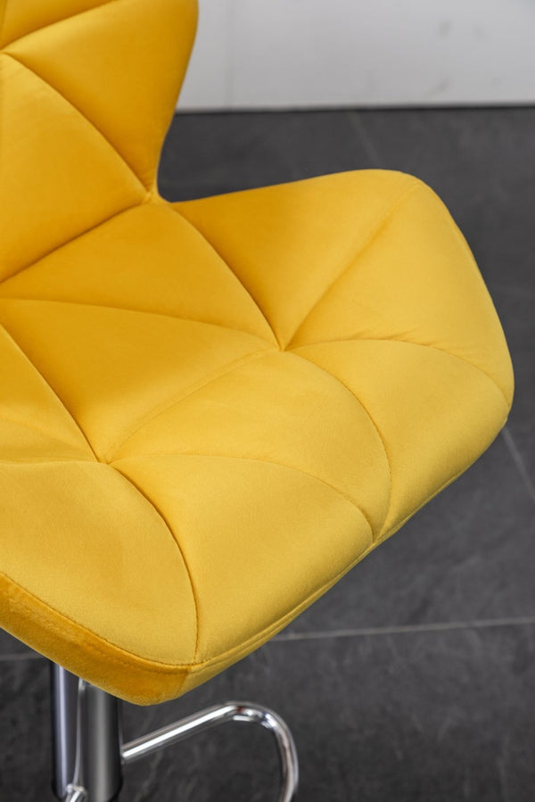 English Elm Breni Velvet Tufted Swivel Barstool Set with Chrome Base for Kitchen or Home Bar Yellow T2574P164873
