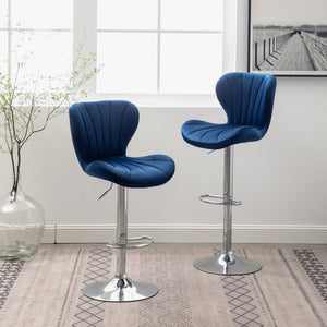 English Elm Ellston Velvet Swivel Barstools with Channel Stitching and Chrome Base Set of 2 Blue T2574P164874