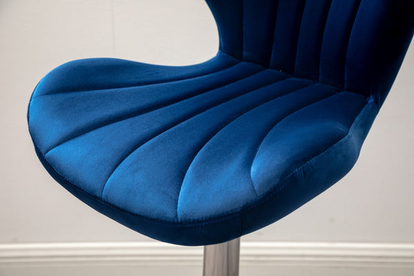 English Elm Ellston Velvet Swivel Barstools with Channel Stitching and Chrome Base Set of 2 Blue T2574P164874
