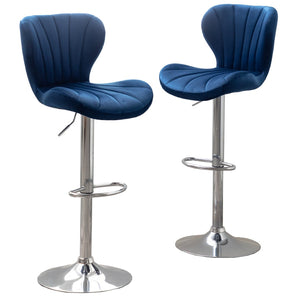 English Elm Ellston Velvet Swivel Barstools with Channel Stitching and Chrome Base Set of 2 Blue T2574P164874