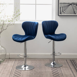 English Elm Ellston Velvet Swivel Barstools with Channel Stitching and Chrome Base Set of 2 Blue T2574P164874