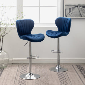 English Elm Ellston Velvet Swivel Barstools with Channel Stitching and Chrome Base Set of 2 Blue T2574P164874