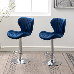 English Elm Ellston Velvet Swivel Barstools with Channel Stitching and Chrome Base Set of 2 Blue T2574P164874